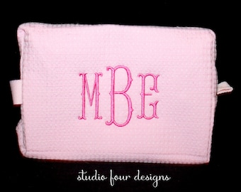 Monogrammed Waffle Cosmetic Bag Large | Personalized Cosmetic Bag | Bridal Party Gift |  Monogrammed Toiletry Bag | Embroidered Makeup Bag