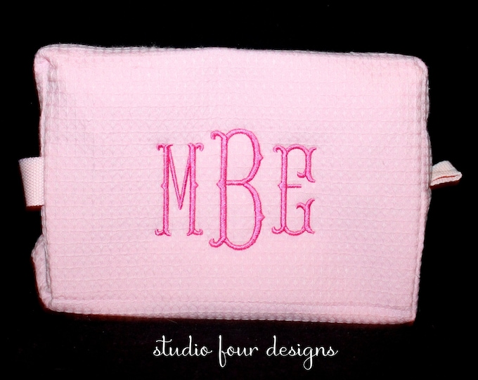 Monogrammed Waffle Cosmetic Bag Large | Personalized Cosmetic Bag | Bridal Party Gift |  Monogrammed Toiletry Bag | Embroidered Makeup Bag
