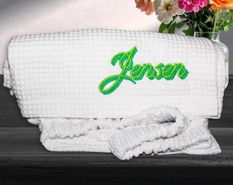 Embroidered Waffle Towel Wrap | Dorm Room | High School Graduation | College Shower Bath Robe Wrap Must Have | Monogrammed Towel Wrap