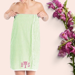 Seersucker Spa Wrap | Monogram Chic Bath Wrap | Seersucker Terry Towel Wrap | Shower College Dorm | Bridal Party Spa Wraps | Graduation Gift