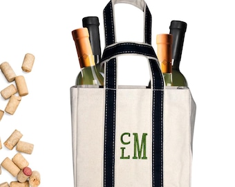 Monogram Wine Tote | Personalized Wine Carrier | Hostess Gift Wine Bag | Monogrammed Canvas Wine Holder | Tailgating | 4 Bottle Wine Tote
