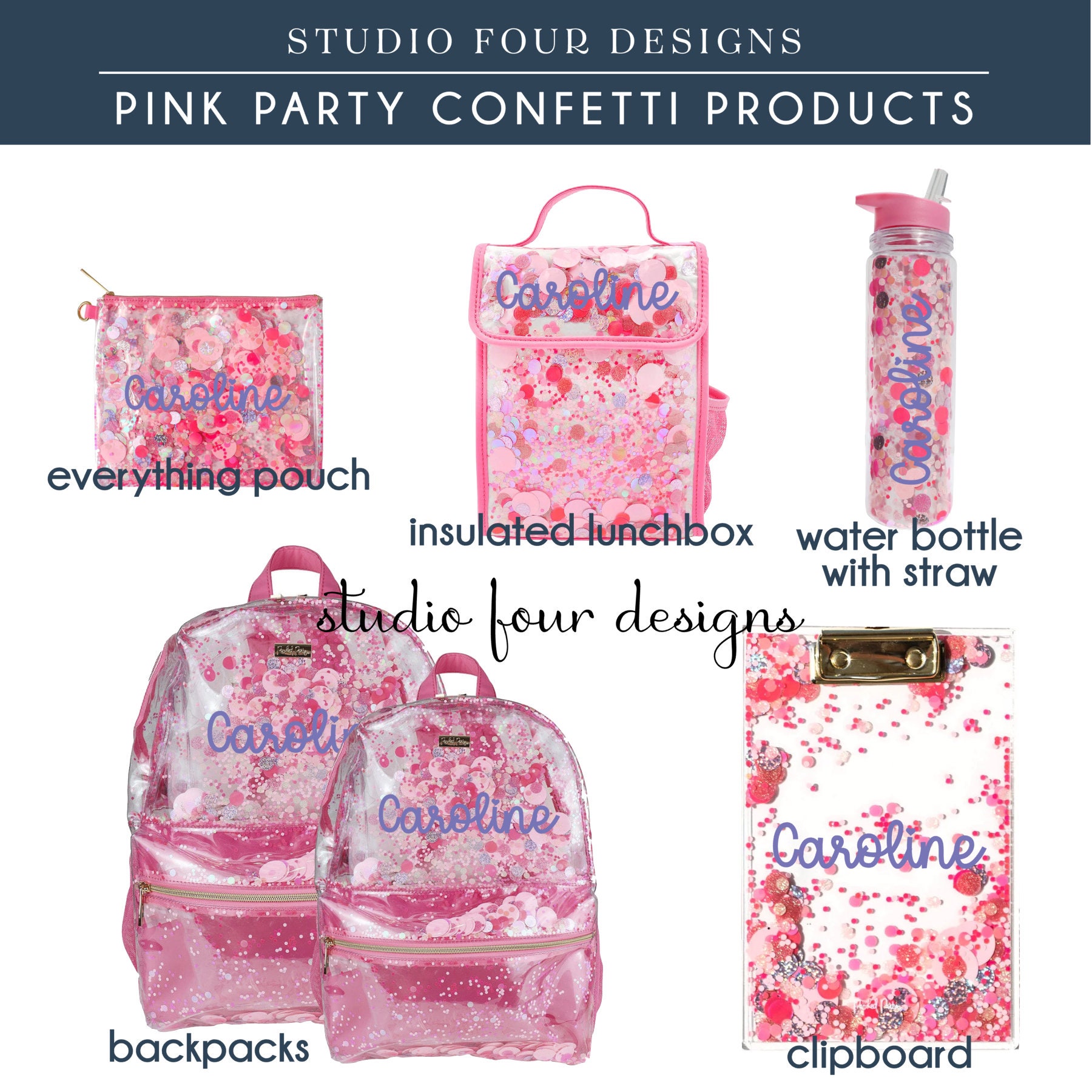 Pink Party Confetti Pink Water Bottle