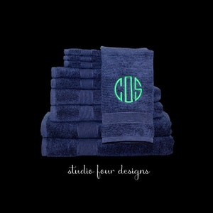 Embroidered Monogrammed Towel Set Guest Bathroom Decor 4 Piece Towel Set College Dorm Must Have High School Graduation Gift image 1