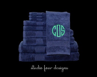 Embroidered Monogrammed Towel Set | Guest Bathroom Decor | 4 Piece Towel Set | College Dorm Must Have | High School Graduation Gift