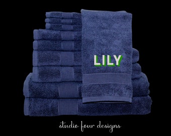 Embroidered Towel Set | College Dorm Room Essentials | Practical High School Grad Gift | Monogram Dorm Room Towel Set | College Bound Gift