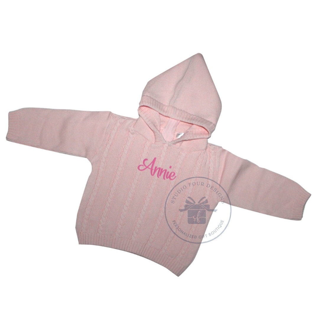 Monogrammed Zip Back Cable Knit Hooded Sweater Baby Sweater With Zipper
