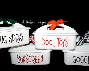 Customized Pool Caddies | Goggles Container | Sunscreen Caddies | Poolside Organization | Bug Spray Container | Camping Organization