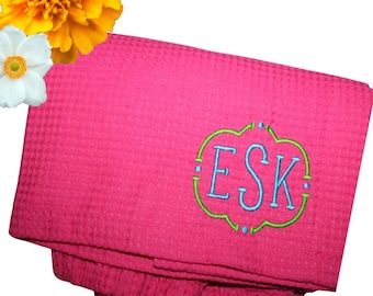 Embroidered Waffle Towel Wrap | Dorm Room | High School Graduation | College Shower Bath Robe Wrap Must Have | Monogrammed Towel Wrap