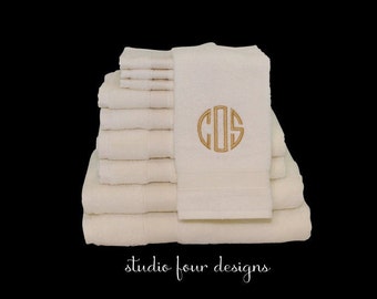 Embroidered Monogrammed Towel Set | Guest Bathroom Decor | Monogrammed Towels | 4 Piece Towel Set | High School Graduation Gift