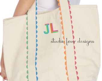 Personalized Ric Rac Tote | Market, Beach, Teacher | Bachelorette Weekend Tote Bag } Bridal Party | Monogram Bag with Inner Pocket | Gym Bag