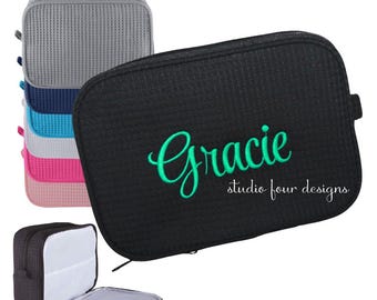 Monogrammed Waffle Weave Cosmetic Bag – DELUXE | Personalized Toiletry Case | Embroidered Makeup Pouch | Graduation Gift
