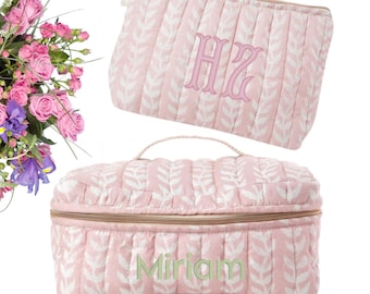 Monogram Travel Case Collection | Quilted Floral Cosmetic Bag | Travel Bag | High School Graduation | Bridal Party Gift | EMbroidered Bags