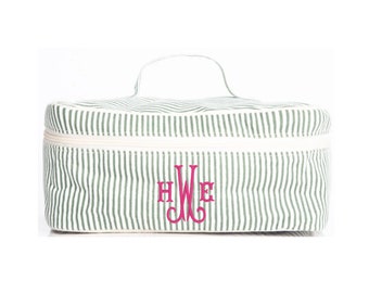 Monogram Pinstripe Train Case | Gift for the Traveler | Bridal Party Gift | Striped Cosmetic Case | Graduation Gift | Monogram Makeup Bag