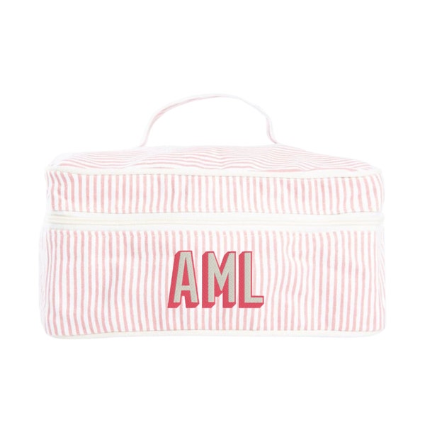 Monogram Pinstripe Train Case | Gift for the Traveler | Bridal Party Gift | Striped Cosmetic Case | Graduation Gift | Monogram Makeup Bag