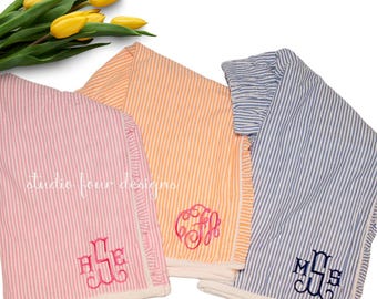 Seersucker Spa Wrap | Monogram Chic Bath Wrap | Seersucker Terry Towel Wrap | Shower College Dorm | Bridal Party Spa Wraps | Graduation Gift