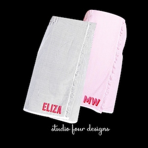 Seersucker Spa Wrap | Monogram Bath Wrap | Seersucker Terry Towel Wrap | Shower College Dorm | Bridal Party Spa Wraps | Graduation Gift