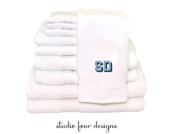 Embroidered Monogrammed Towel Set | Guest Bathroom Decor | 4 Piece Towel Set | College Dorm Must Have | #1 High School Graduation Gift