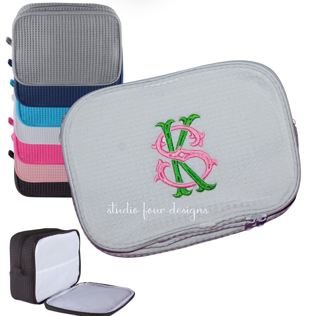 Monogrammed Waffle Cosmetic Bag Large Personalized Cosmetic Bag ...