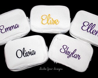 Monogrammed Waffle Cosmetic Bag Large | Personalized Cosmetic Bag | Graduation Gift |  Monogrammed Toiletry Bag | Embroidered Makeup Bag