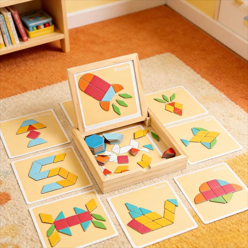Magnetic Wooden Geometric Tangram Puzzle for Children – 3D Educational ...