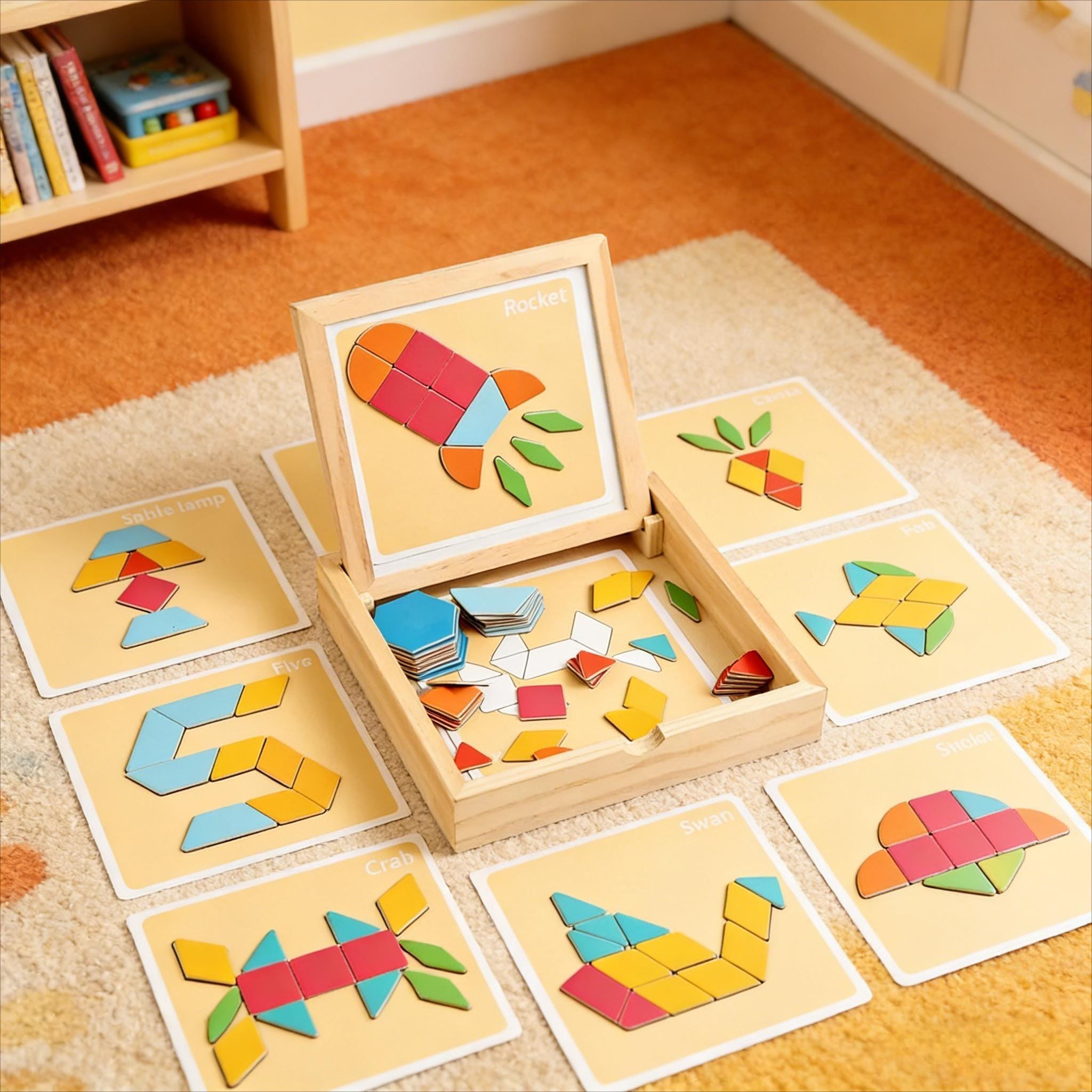 Magnetic Wooden Geometric Tangram Puzzle for Children – 3D Educational ...
