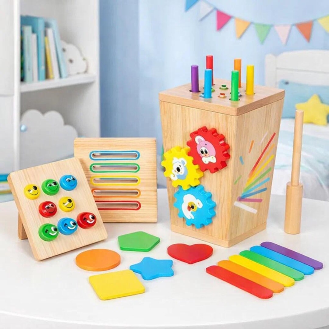 5-in-1 Color Sorting Toy – A Multifunctional Wooden Learning Toy That ...