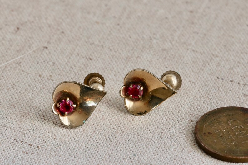 JMS Jewelry 12K GF Screw Back Gold Earrings with Pink Rhinestones Vintage Costume Estate Jewelry fruitsdesbois