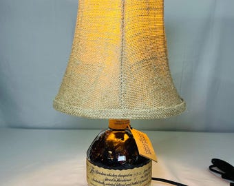 Blantons Bourbon Whiskey Bottle Lamp Upcycled Rustic Burlap Shade 750ml Decor