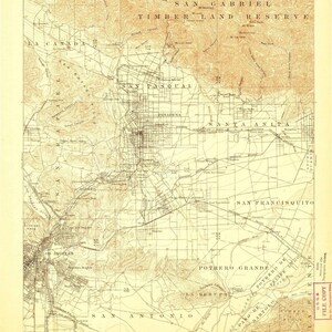 May include: Vintage topographic map of Pasadena, California, with the surrounding areas, including Los Angeles, San Gabriel, and San Antonio. The map features detailed street grids, elevation contours, and the date November 19, 1898.