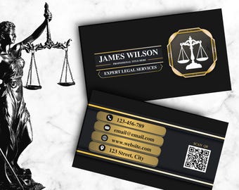 Modello di biglietto da visita di lusso per avvocato / Nero Oro Legale Canva