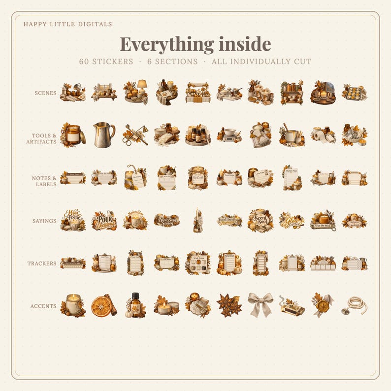 Digital Stickers - Candle Making - Autumn | Vintage Storybook | Goodnotes | PNGs image 4