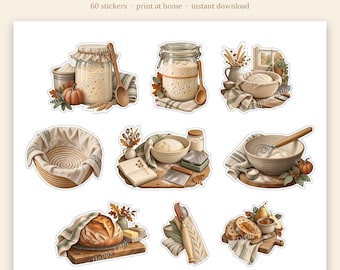 Printable Stickers - Sourdough - Autumn | Vintage Storybook | Print at Home | Cricut Print Then Cut | Fall Planner Stickers