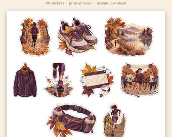 Printable Stickers - Running - Autumn | Vintage Storybook | Print at Home | Cricut Print Then Cut | Fall Planner Stickers