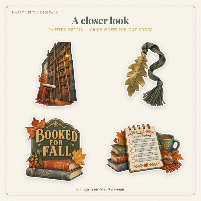 Digital Stickers - Reading - Autumn | Vintage Storybook | Goodnotes | PNGs image 2