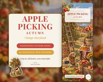 Digital Stickers - Apple Picking - Autumn | Vintage Storybook | Goodnotes | PNGs