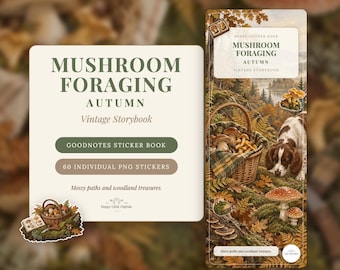 Digital Stickers - Mushroom Foraging - Autumn | Vintage Storybook | Goodnotes | PNGs