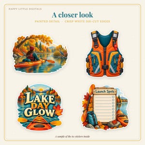 Digital Stickers - Kayaking - Autumn | Vintage Storybook | Goodnotes | PNGs image 2