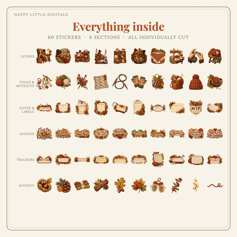 Digital Stickers - Knitting - Autumn | Vintage Storybook | Goodnotes | PNGs image 4