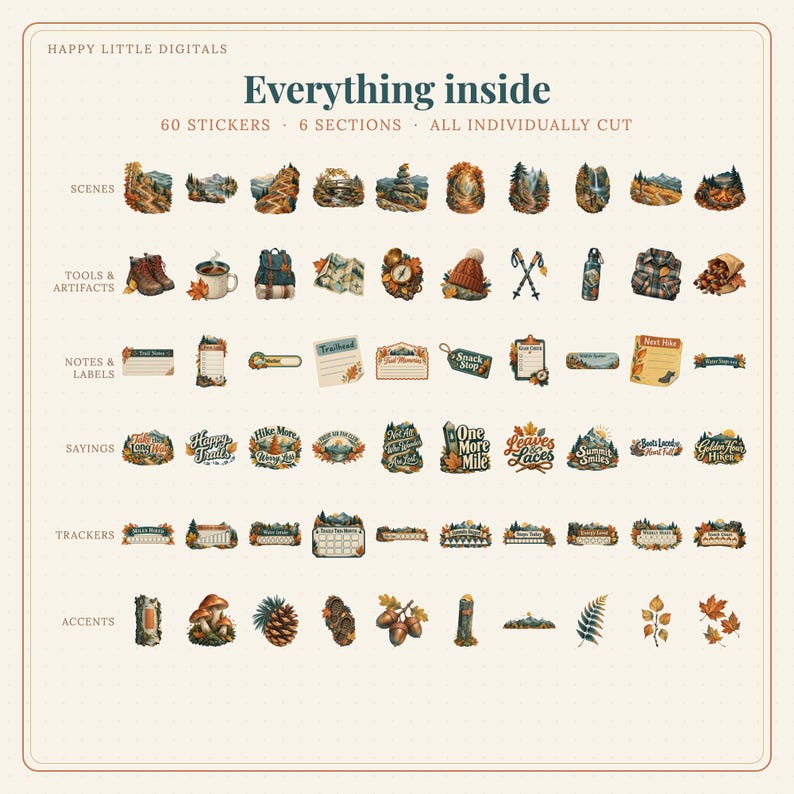 Digital Stickers - Hiking - Autumn | Vintage Storybook | Goodnotes | PNGs image 4