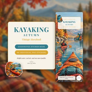 Digital Stickers - Kayaking - Autumn | Vintage Storybook | Goodnotes | PNGs image 1