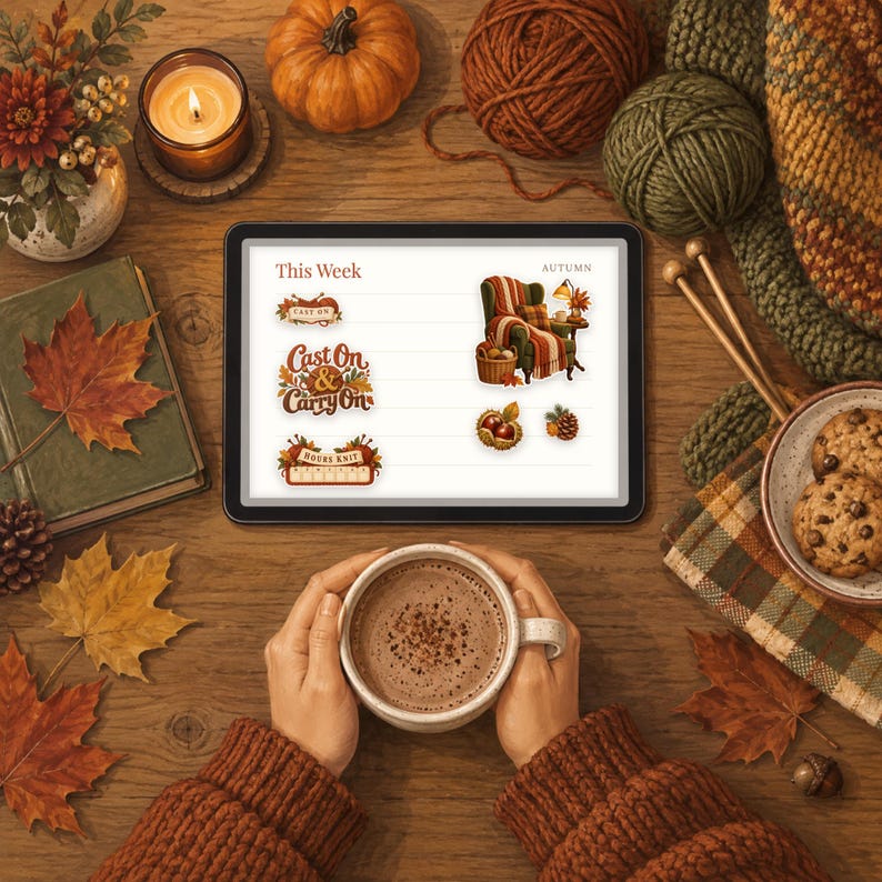 Digital Stickers - Knitting - Autumn | Vintage Storybook | Goodnotes | PNGs image 3