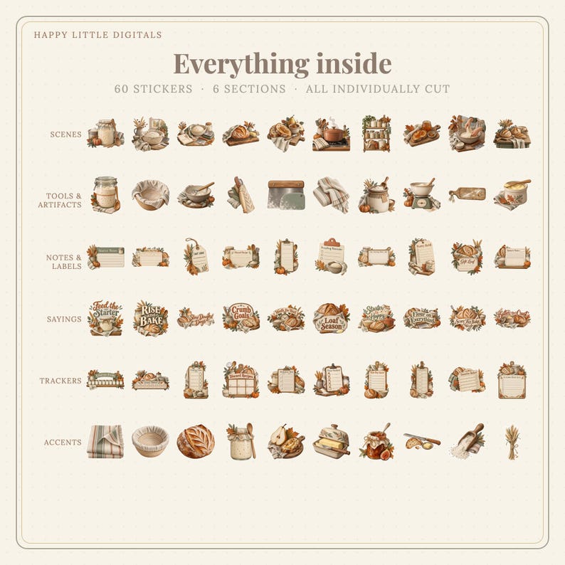 Digital Stickers - Sourdough - Autumn | Vintage Storybook | Goodnotes | PNGs image 4