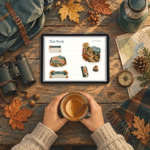 Digital Stickers - Hiking - Autumn | Vintage Storybook | Goodnotes | PNGs image 3