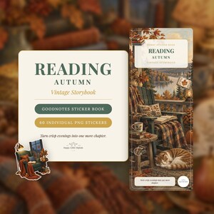 Digital Stickers - Reading - Autumn | Vintage Storybook | Goodnotes | PNGs image 1