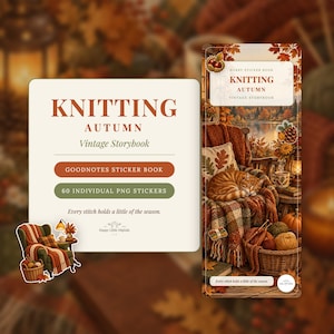 Digital Stickers - Knitting - Autumn | Vintage Storybook | Goodnotes | PNGs image 1