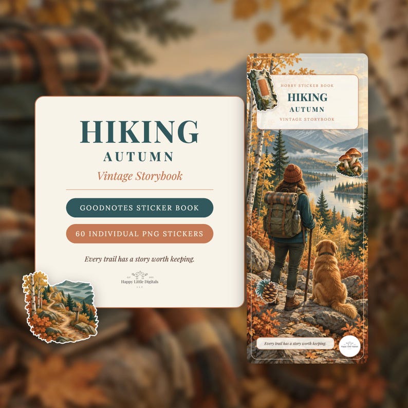 Digital Stickers - Hiking - Autumn | Vintage Storybook | Goodnotes | PNGs image 1