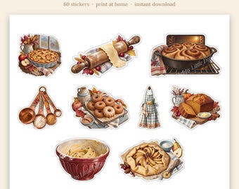Printable Stickers - Baking - Autumn | Vintage Storybook | Print at Home | Cricut Print Then Cut | Fall Planner Stickers