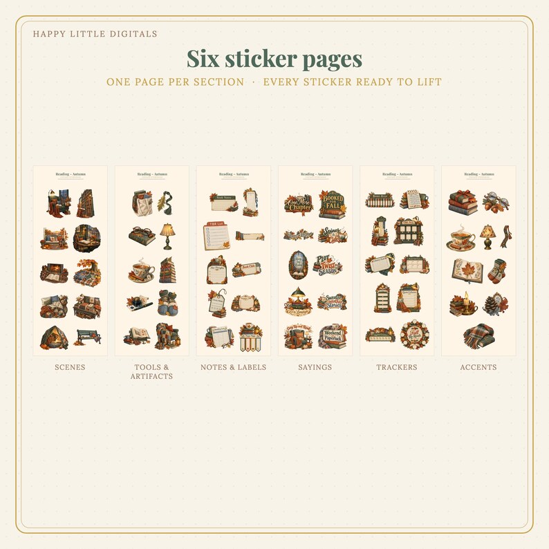 Digital Stickers - Reading - Autumn | Vintage Storybook | Goodnotes | PNGs image 6