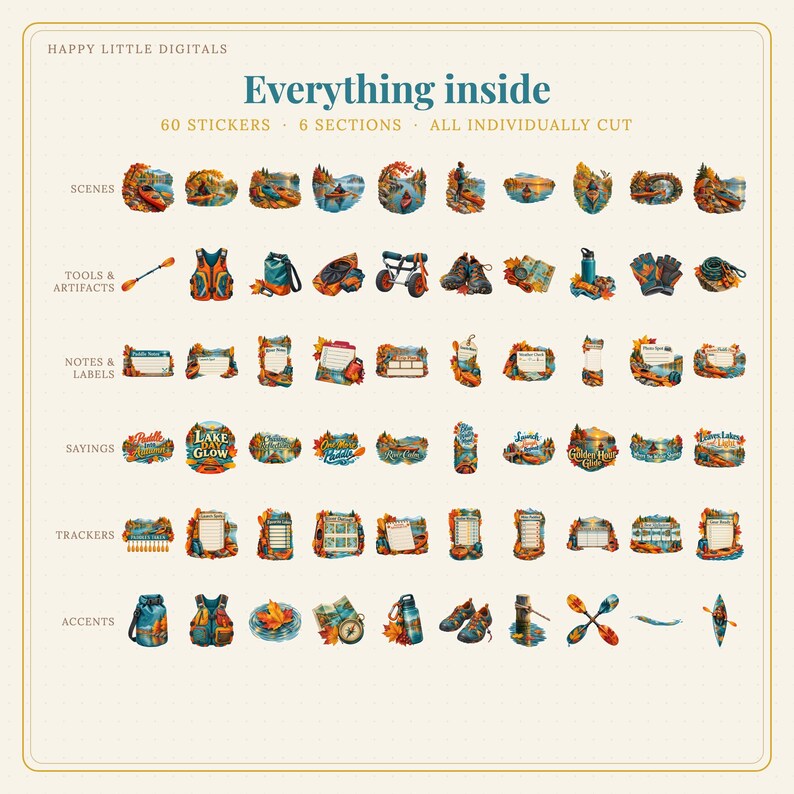 Digital Stickers - Kayaking - Autumn | Vintage Storybook | Goodnotes | PNGs image 4