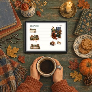 Digital Stickers - Reading - Autumn | Vintage Storybook | Goodnotes | PNGs image 3